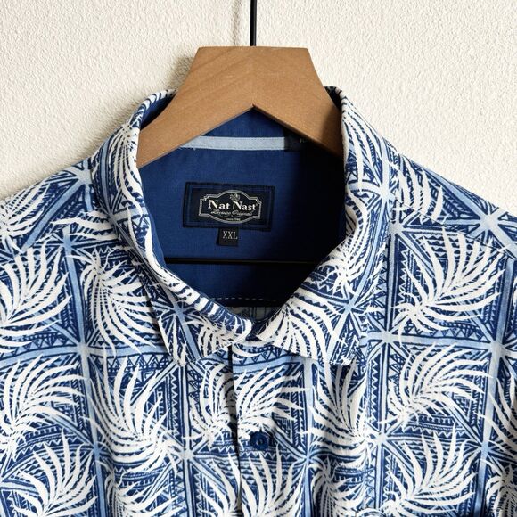 Nat Nast Shirt Mens XXL Blue Tropical Camp Shirt Silk Button Up Hawaiian Beachy - Picture 5 of 14